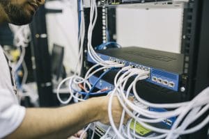 Technician working on a server